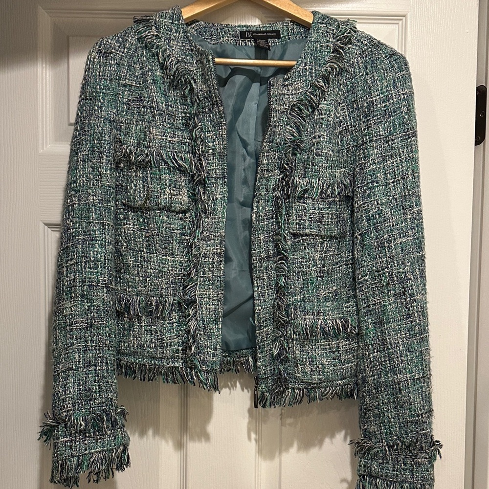 INC International Concepts Tweed Blazer in Green and Black